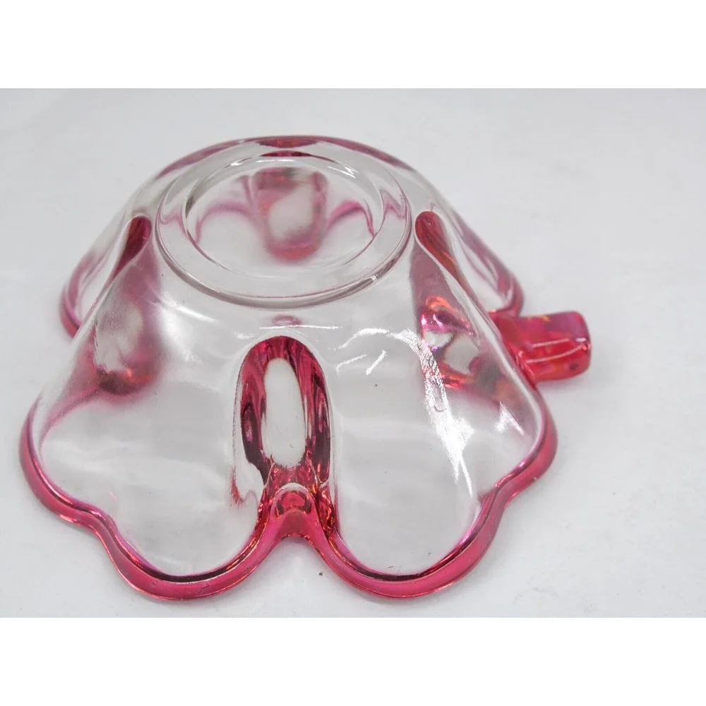 Vintage Glass Bowl Four Leaf Clover Shamrock Candy Dish Pink